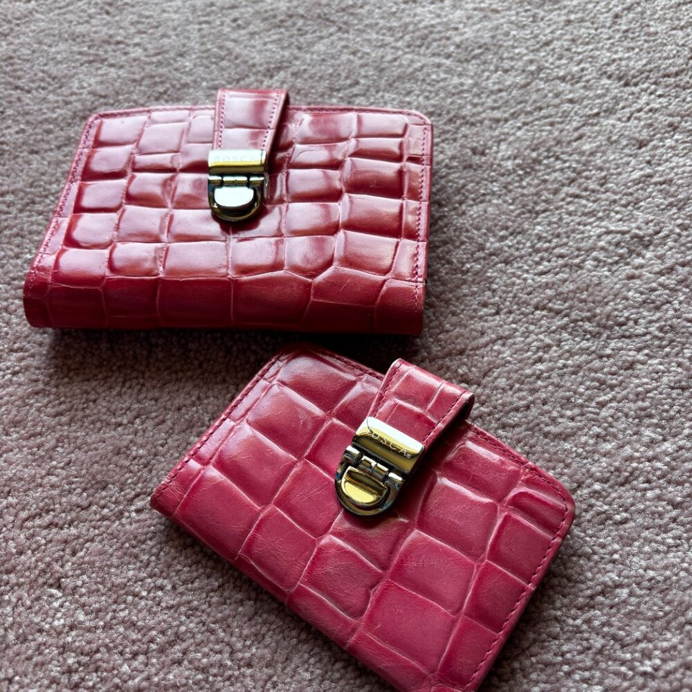 Bosca Hot Pink Croc-Embossed Wallet & Mini Wallet Set (Latch Shut) - Picture 2 of 8
